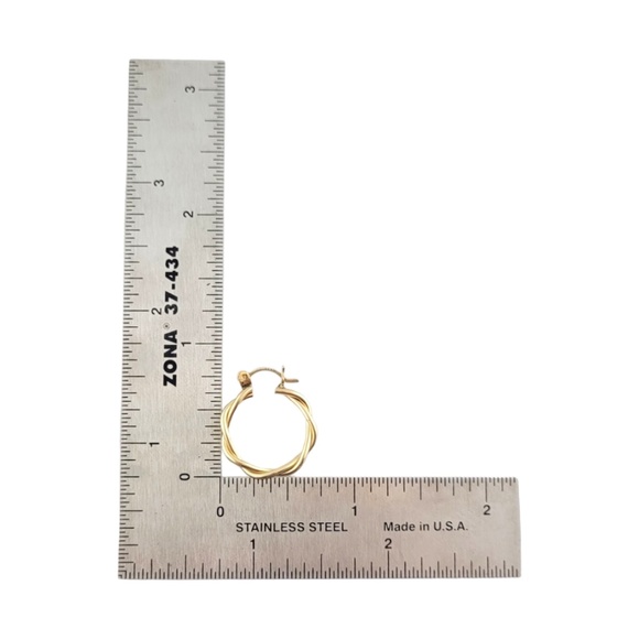 14K Yellow Gold Twist Hoop Earrings #15846 - Picture 7 of 8